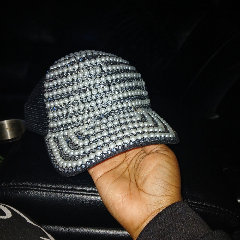 Womens Black and Silver Beaded Hat